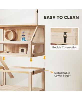 Wooden 3 Tier Hamster Cage with Storage Shelf for Dwarf, Gerbil