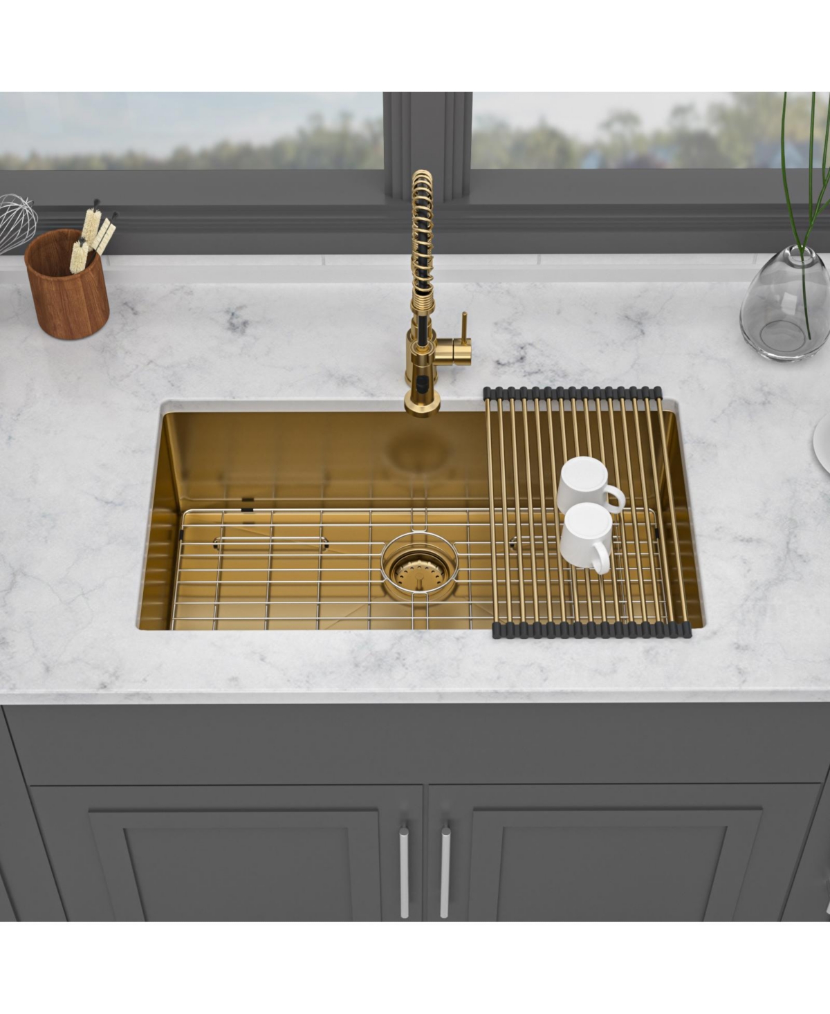 flynama 32x19x10-Inch Stainless Steel Undermount Farmhouse Kitchen Sink Single Bowl with Grid