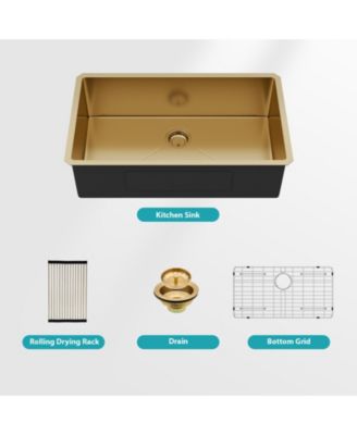 32x19x10-Inch Stainless Steel Undermount Farmhouse Kitchen Sink Single Bowl with Grid