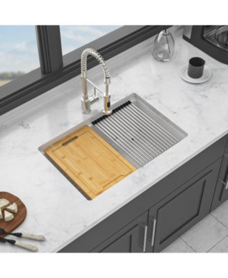 huluwat 28x19x9.65inch White Quartz Composite Kitchen Sink Undermount Workstation