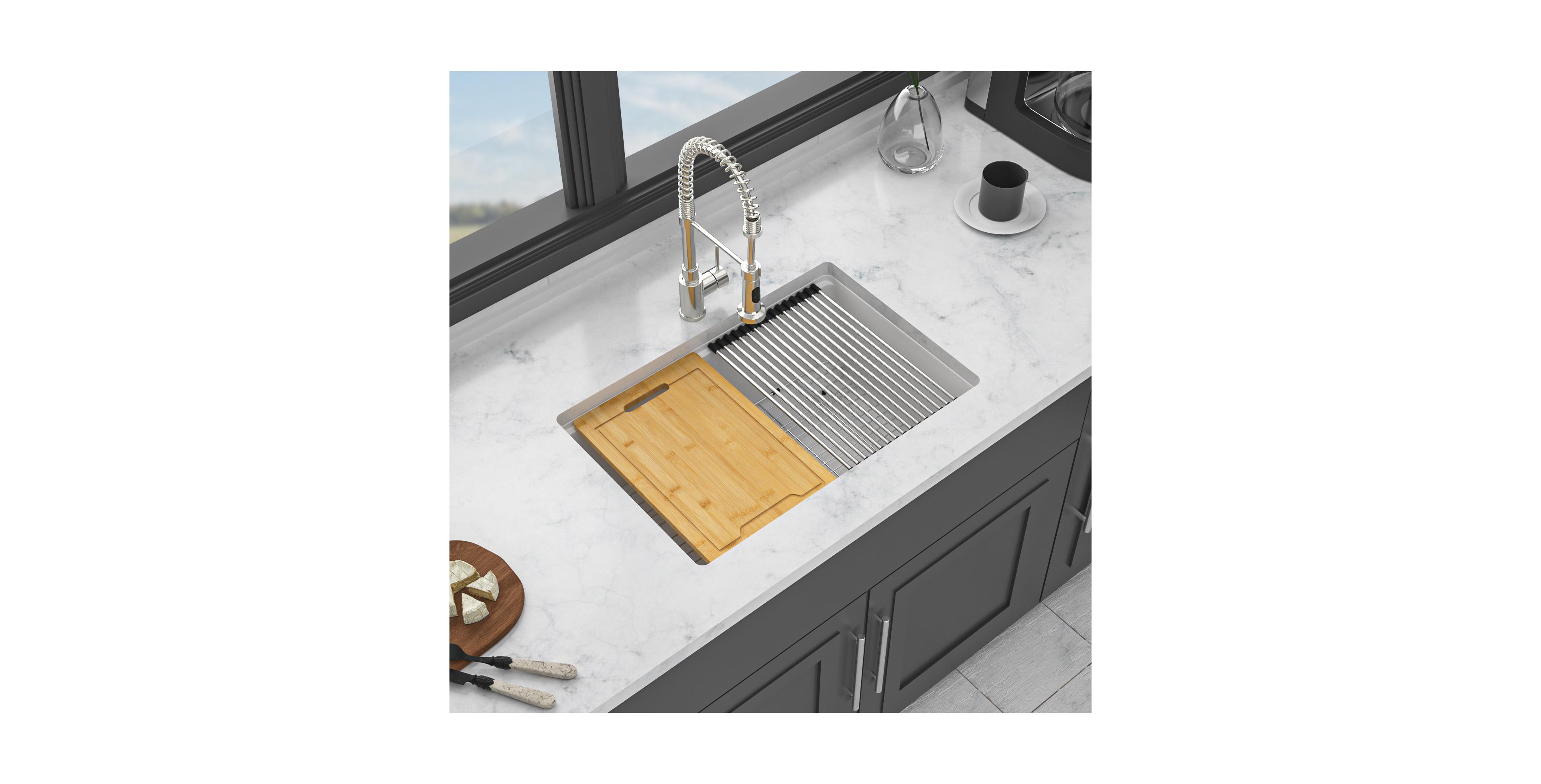huluwat 28x19x9.65inch White Quartz Composite Kitchen Sink Undermount Workstation