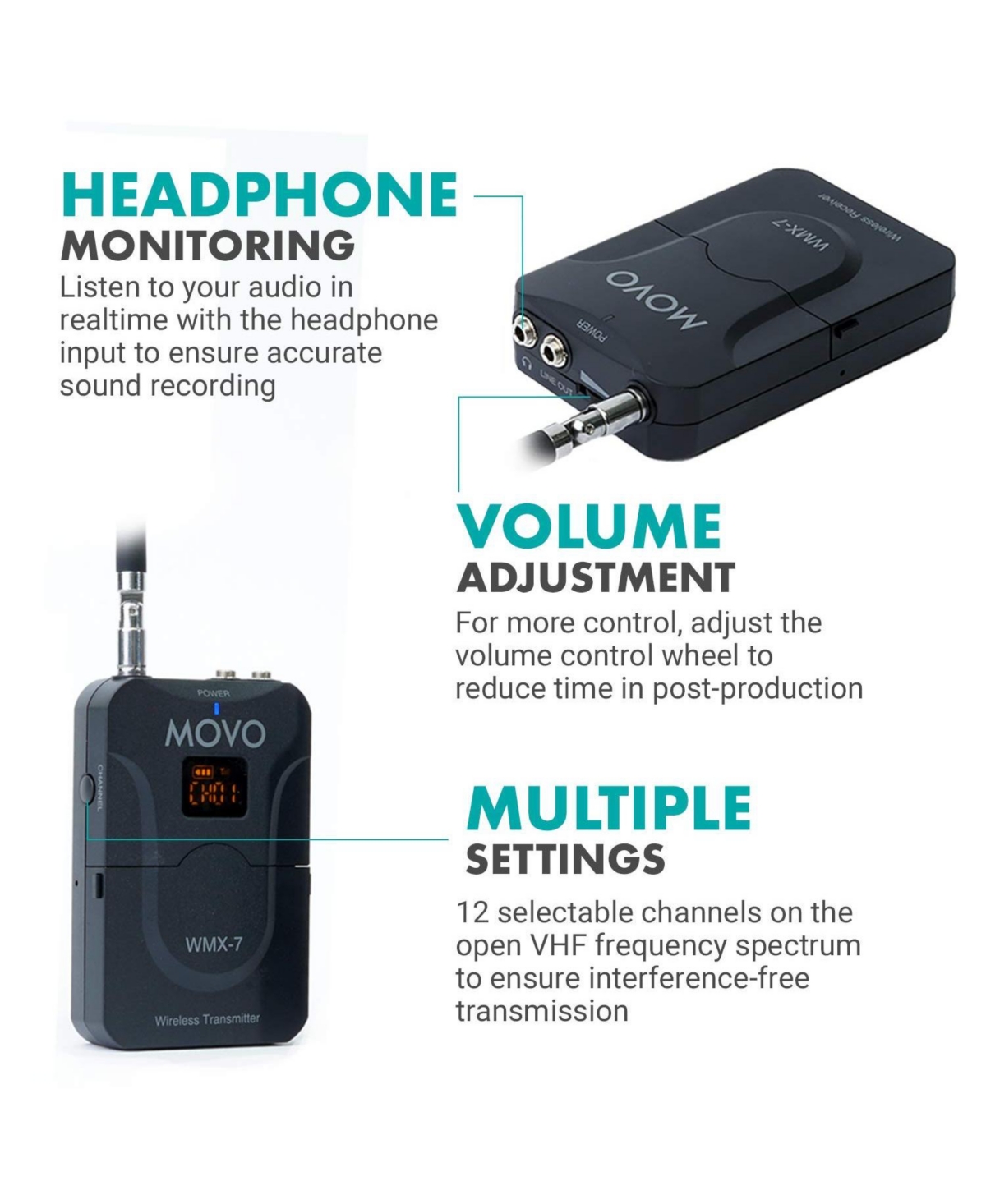 Movo Wmx-7 Vhf 12-Channel Wireless Lavalier Microphone System Compatible with Dslr Cameras, Camcorders, Smartphones
