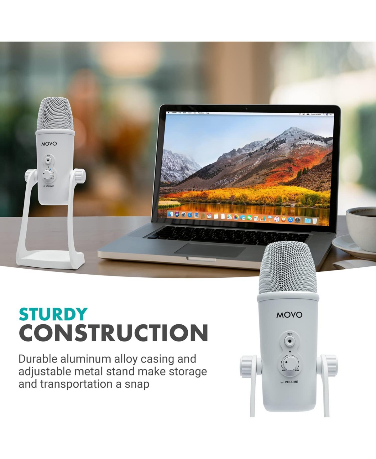 Movo UM700W White Desktop Usb Microphone for Computer