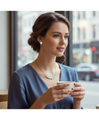 White Created Opal Statement Necklace and Solitaire Stud Earrings Jewelry Set Sterling Silver