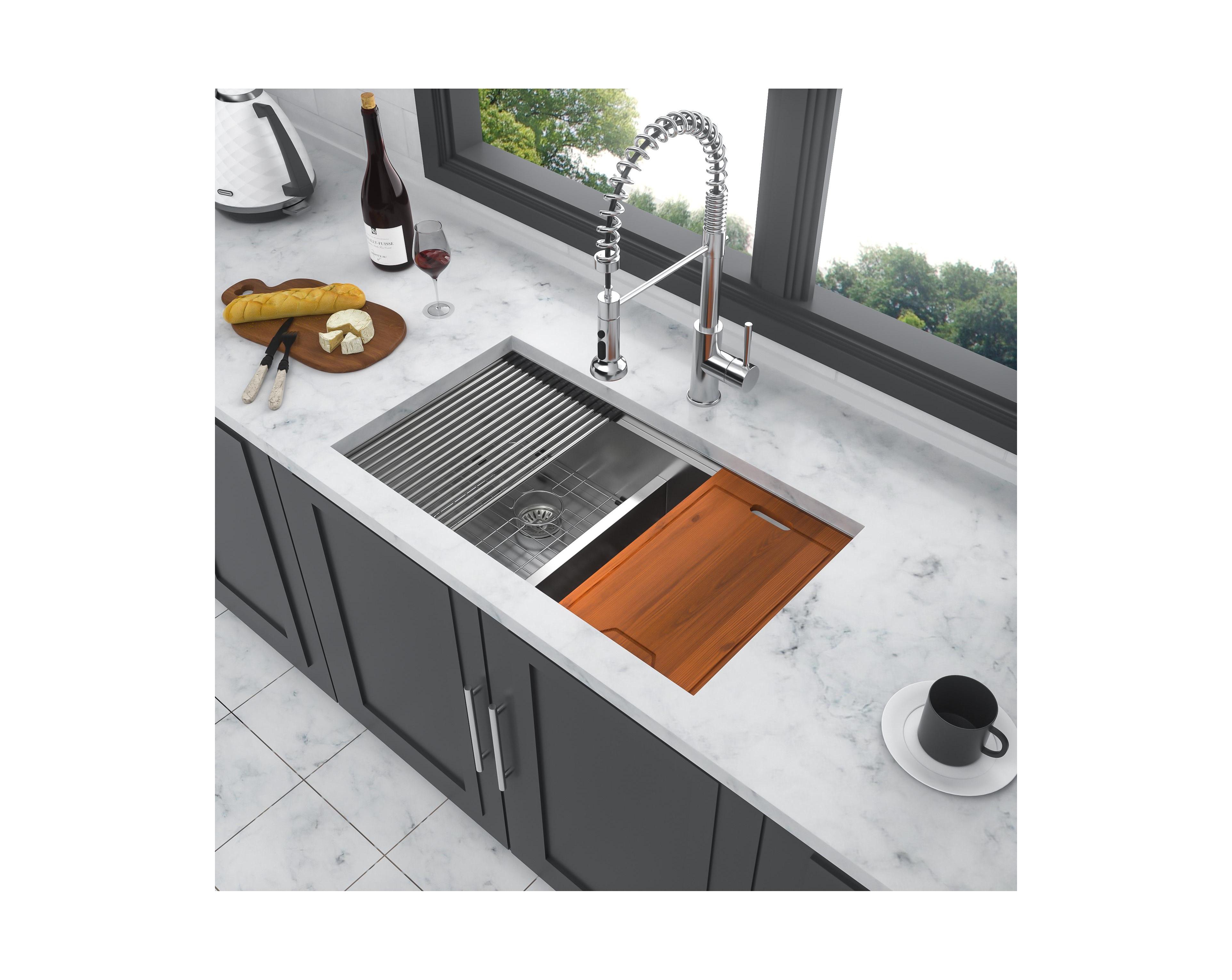 flynama 30x19x10inch 16 Gauge T304 Stainless Steel Undermount 5050 Double Bowl Brushed Nickel Workstation Kitchen Sink with Full Accessories
