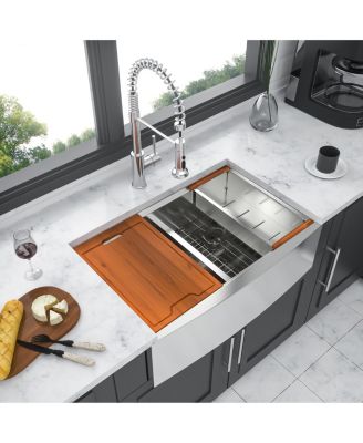 33x22x10 Inch Double Bowl 5050 Farmhouse Workstation Kitchen Sink 16 Gauge T304 Stainless Steel Apron Front With Cutting Board Colander