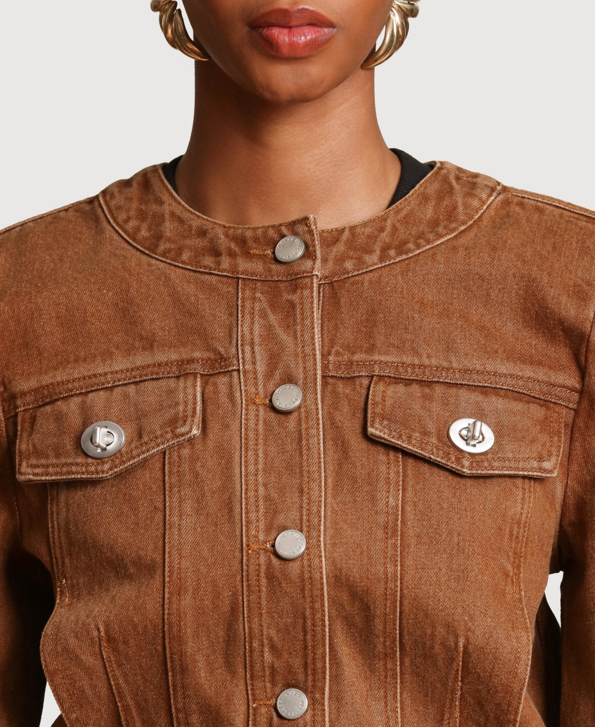 Avec Les Filles Women's Crop Trucker Crewneck Jacket