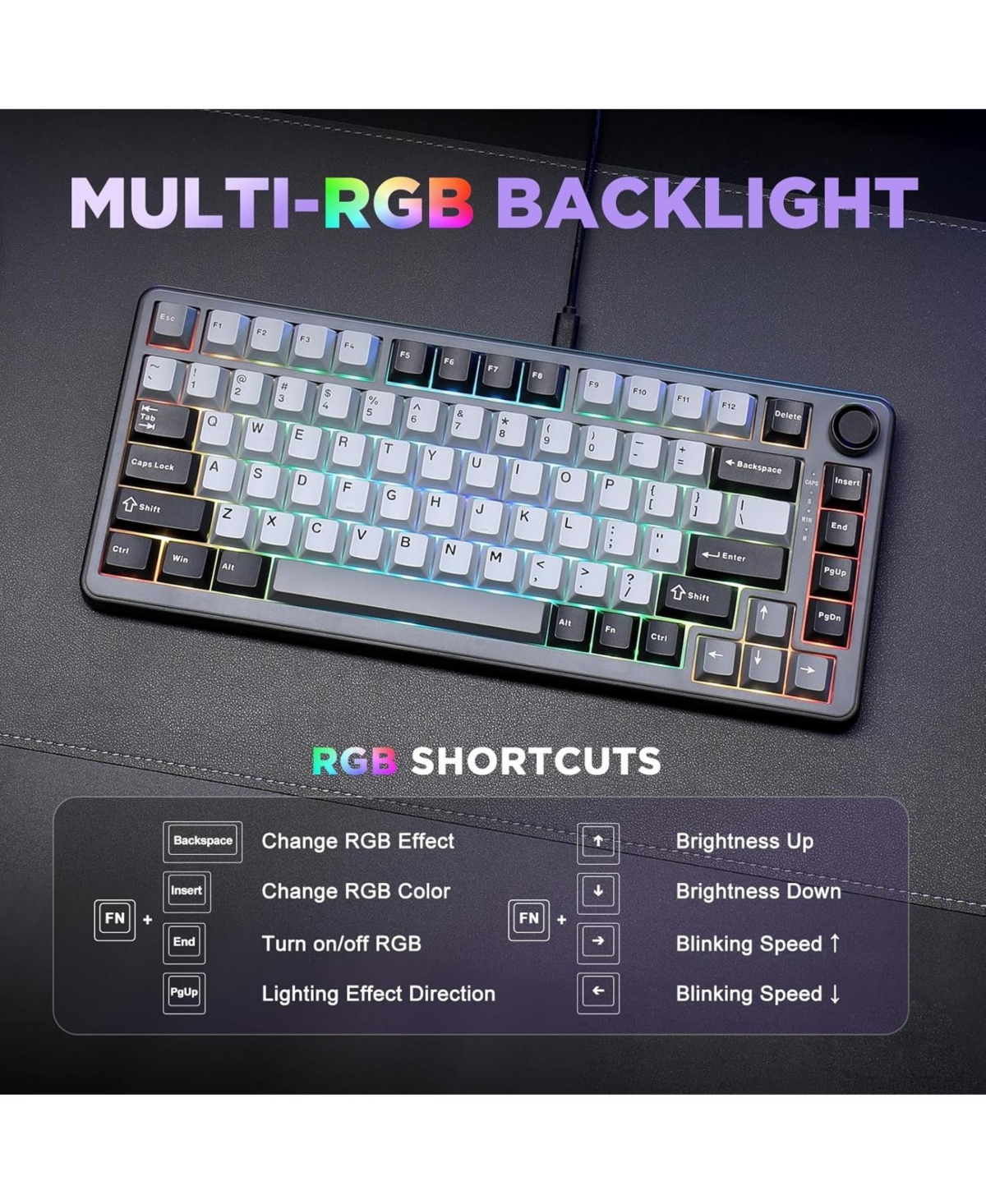 Lofree B75 Mechanical Keyboard,75% Layout with Knob,Hot Swappable Rgb Backlit Gasket Mounted,Creamy Typing,Double-Shot Pbt Keycaps,Cherry Profile