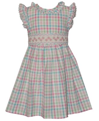 Girls' 2T-6X Plaid Round Neck Smocked Dress