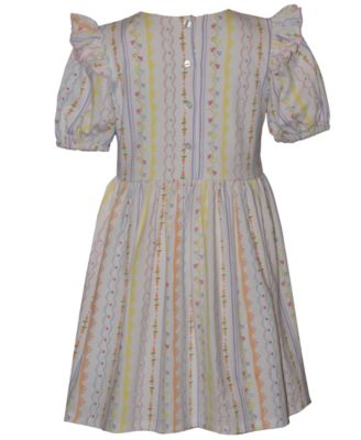 Girls' 2T-6X Short-Sleeve Bunny and Carrot Striped Pocket Dress