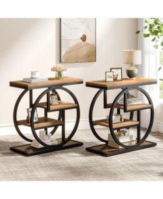 End Table Set of 2, 4-Tier Narrow Side Table, Wood Small Sofa Side Table, Industrial Bedside Table for Bedroom, Living Room