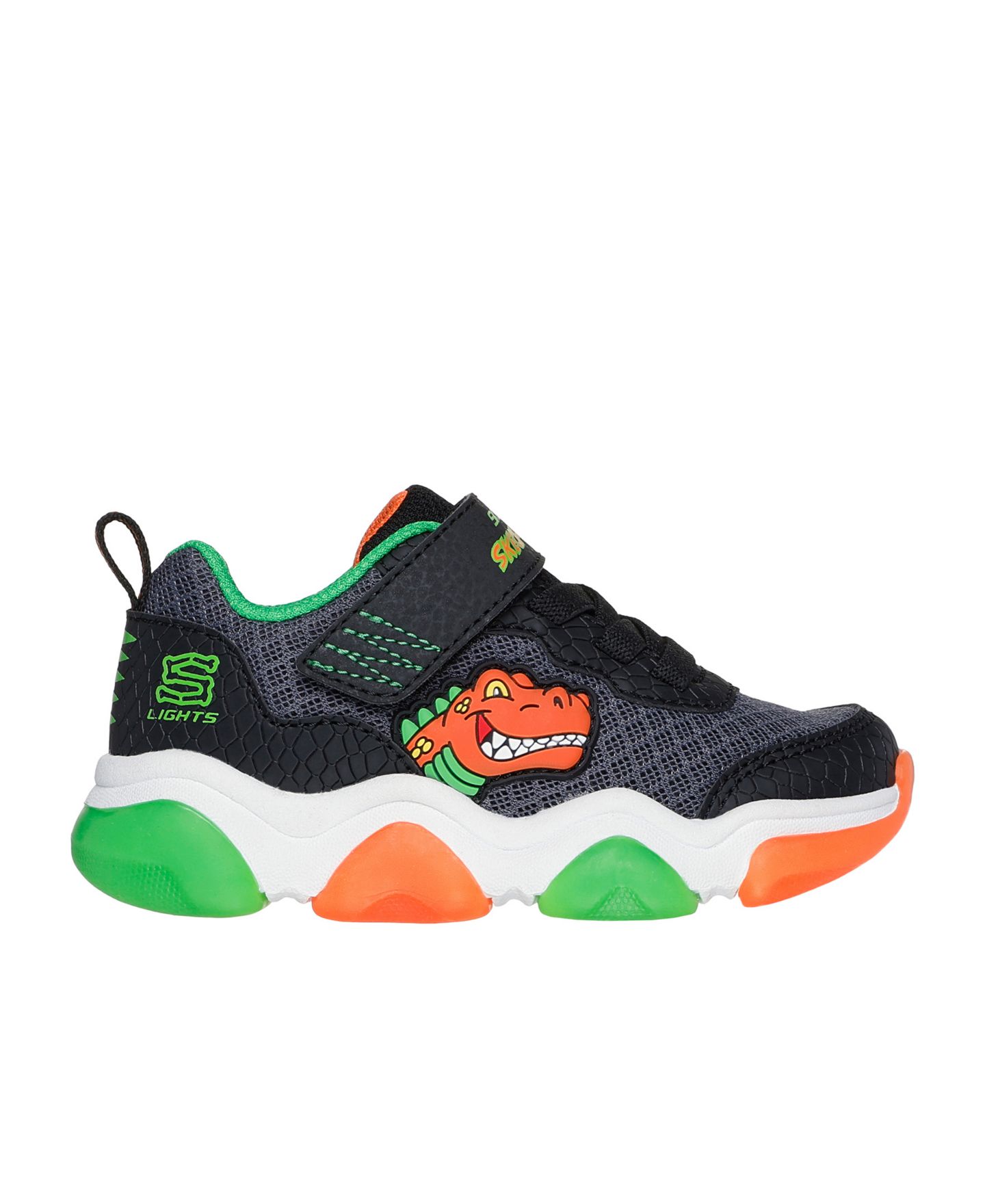 Детские кроссовки Skechers Mighty Glow 2.0 Dino Bolt со светом на липучках, цвет: Чёрный / Белый — фото 2