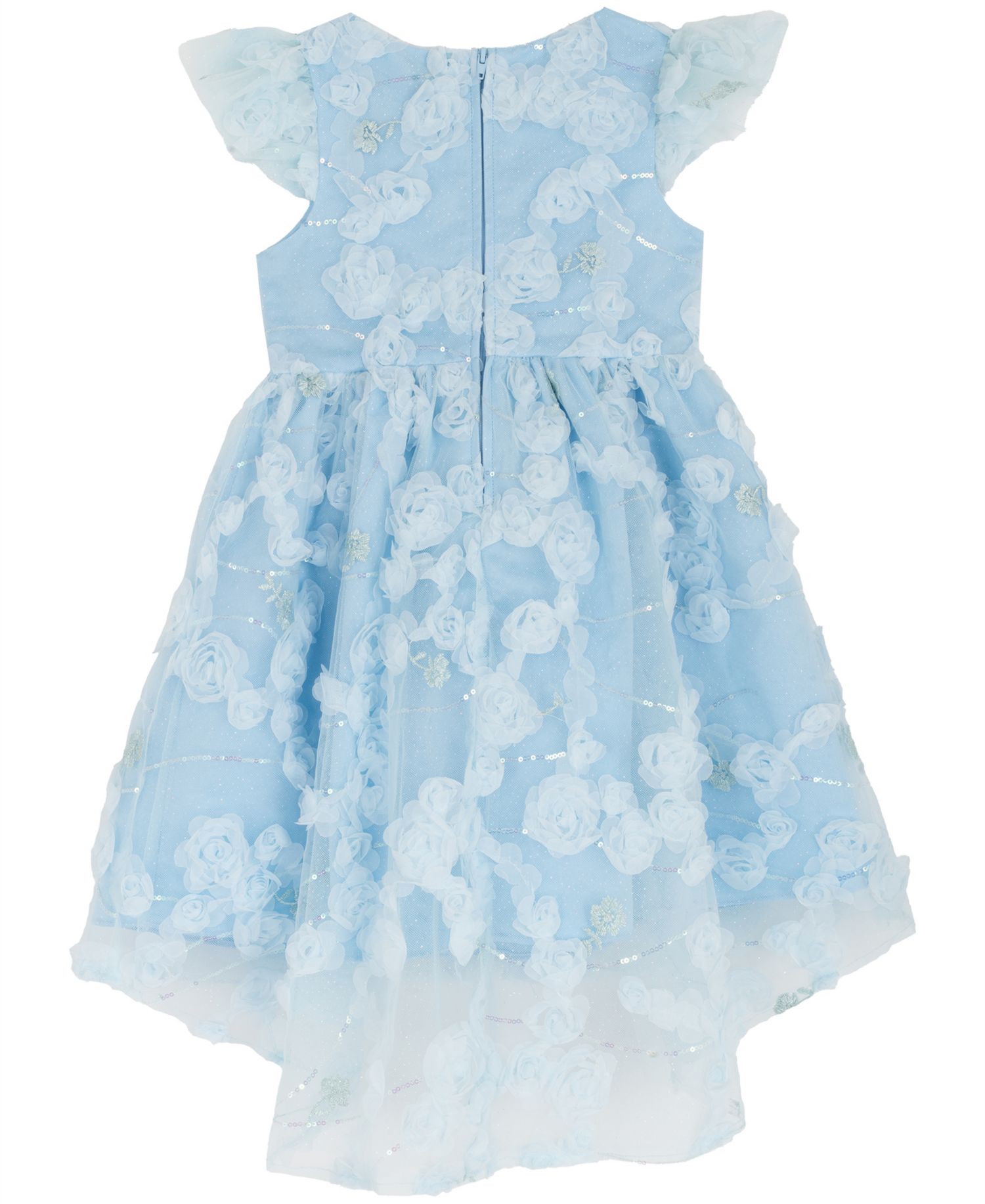 Girls' 2T-6X Rose Soutache Flutter-Sleeve Dress