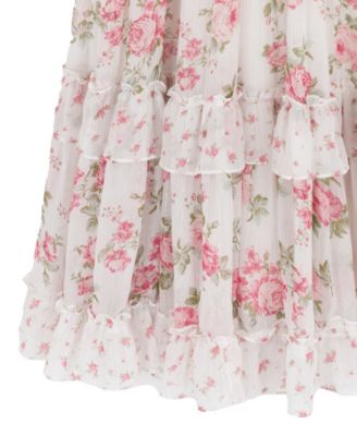 Girls' 7-16 Floral Chiffon Smocked Ruffle Dress