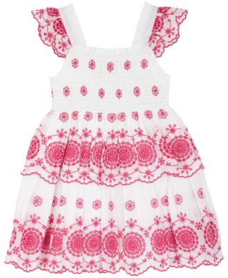 Girls' 2T-6X Cotton Eyelet Flutter-Sleeve Dress