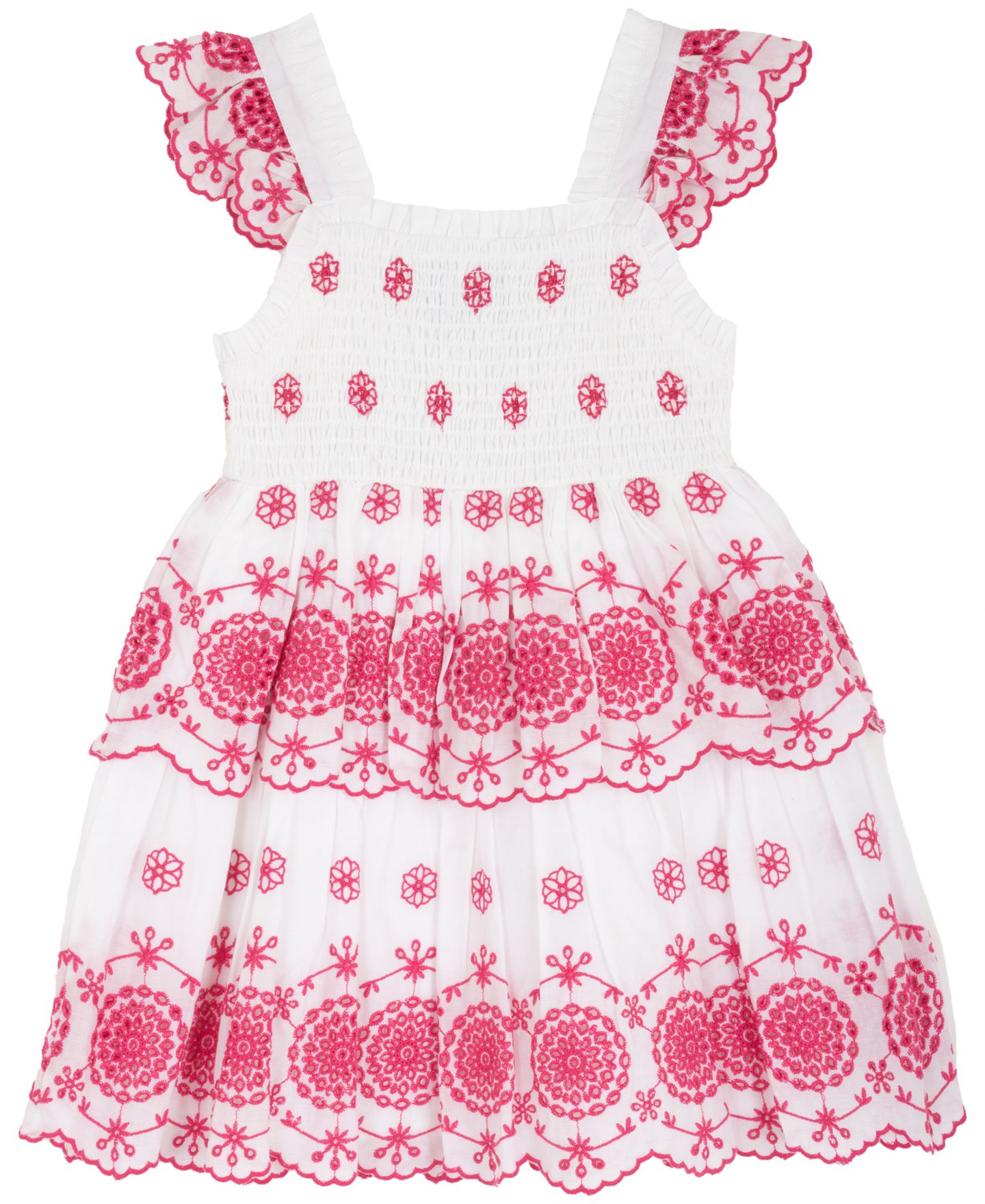 Платье Rare Editions Cotton Eyelet Flutter-Sleeve Dress для девочек, цвет: Фуксия розовый — фото 2