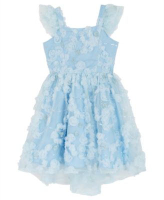 Girls' 7-16 Blue Floral Soutache Flutter Strap Dress