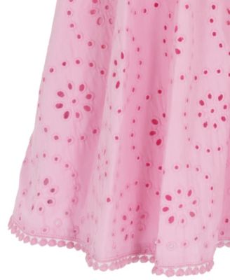 Girls' 7-16 Smocked Eyelet Square Neck Dress