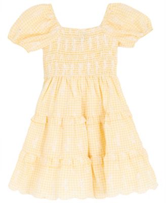 Girls' 7-16 Eyelet Smocked Square Neck Dress and Bag, 2-Piece Set