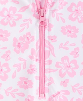 Girls' 7-16 Floral Long-Sleeve One-Piece Rash Guard Swimsuit