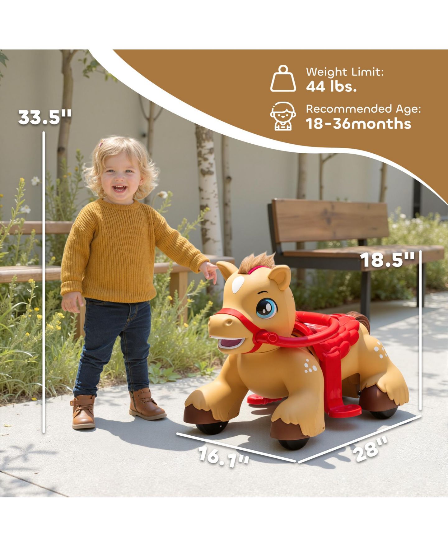 Детская игрушка Qaba 12V Battery-Powered Interactive Ride-On Horse Toy, Ages 1.5+, цвет: Коричневый — фото 3