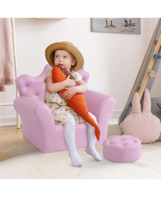 Kids Sofa Set Upholstered Children Sofa with Footstool Princess Sofa with Diamond Decorations for Toddlers Girls Pink