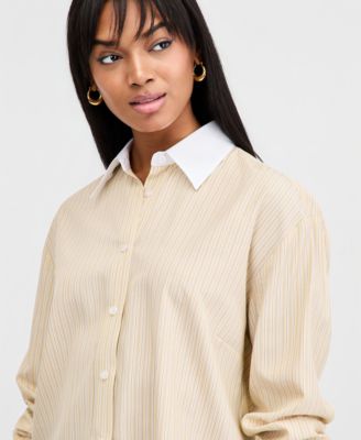 Women's Contrast-Collar Striped Shirt