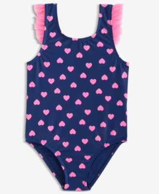 Toddler Girls' 2T-5T Heart-Print Ruffled One-Piece Swimsuit