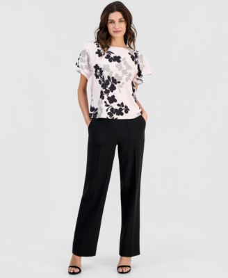 Women's Printed Cascade-Flutter-Sleeve Top