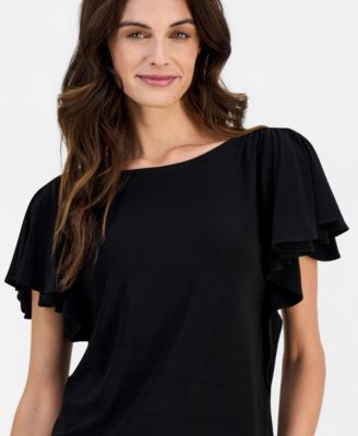 Women's Crewneck Cascade-Flutter-Sleeve Top