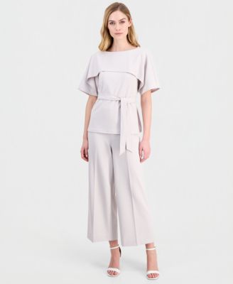 Women's Layered Belted Short-Sleeve Top