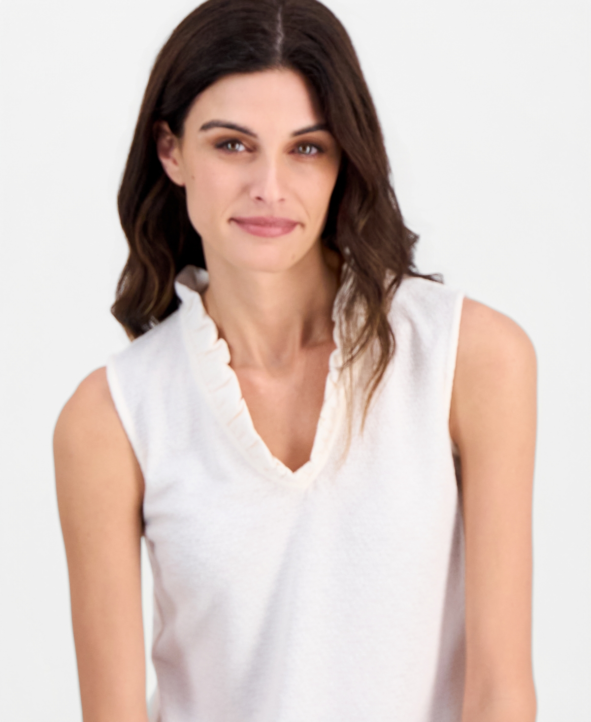 Anne Klein Women's Sleeveless Ruffled-Neck Top