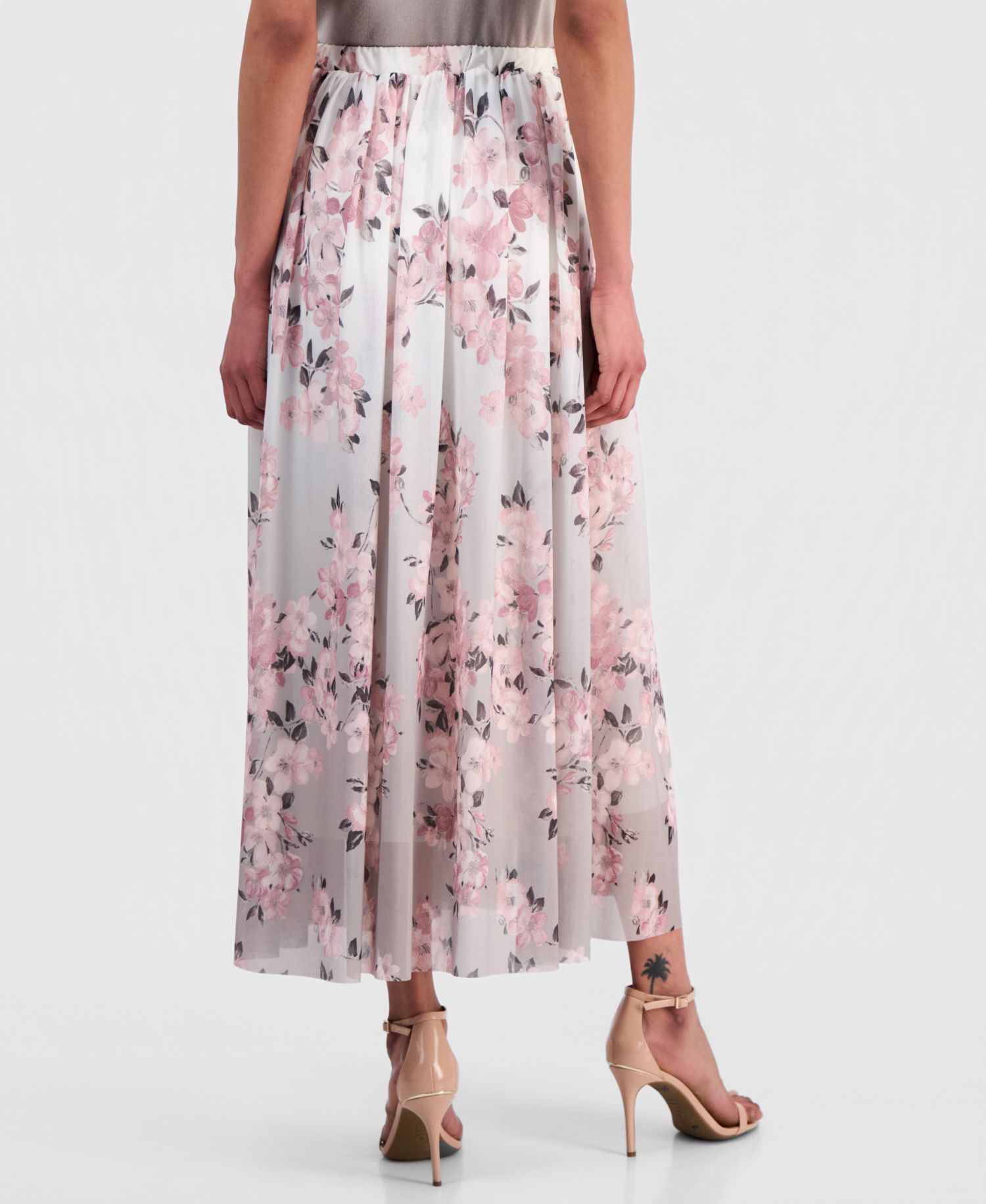 Women's Mesh Pull-On Floral Maxi Skirt