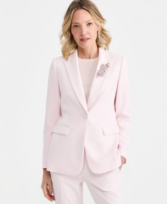 Women's Rhinestone-Brooch One-Button Blazer image