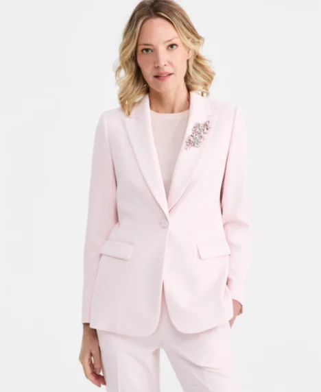 Petite Embellished One-Button Jacket - Soft Blossom