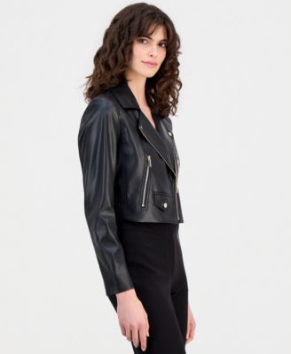 Women's Faux Leather Cropped Moto Jacket