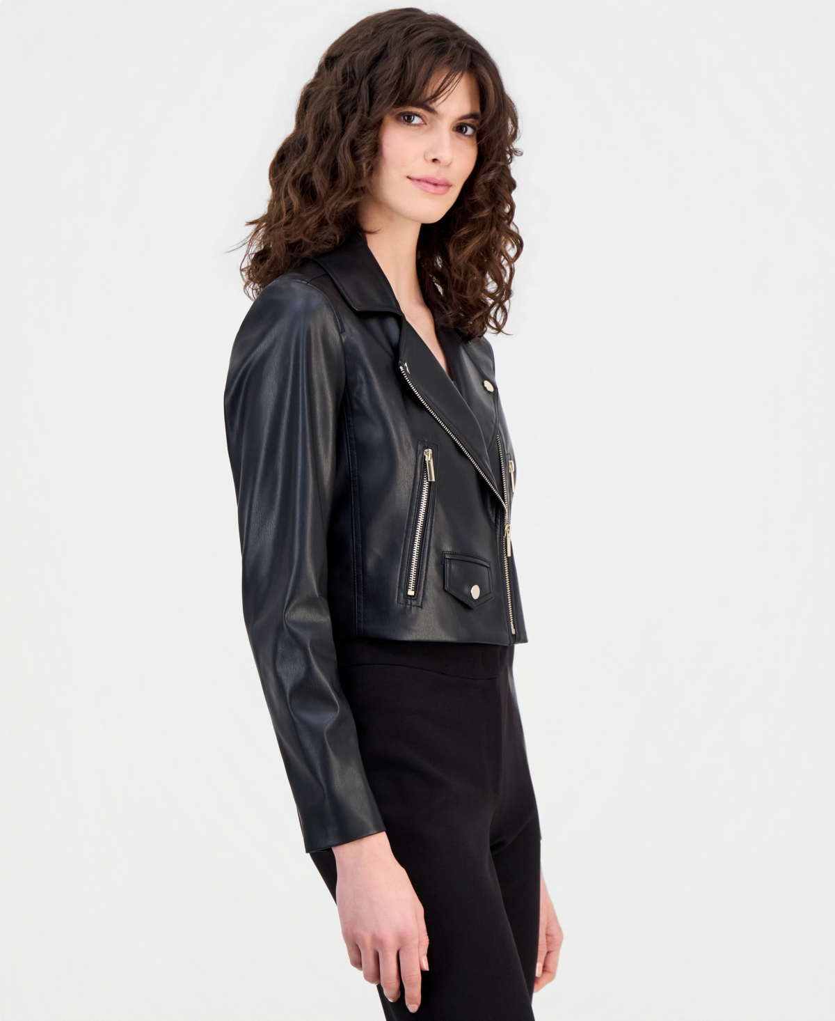 Anne Klein Women's Faux Leather Cropped Moto Jacket