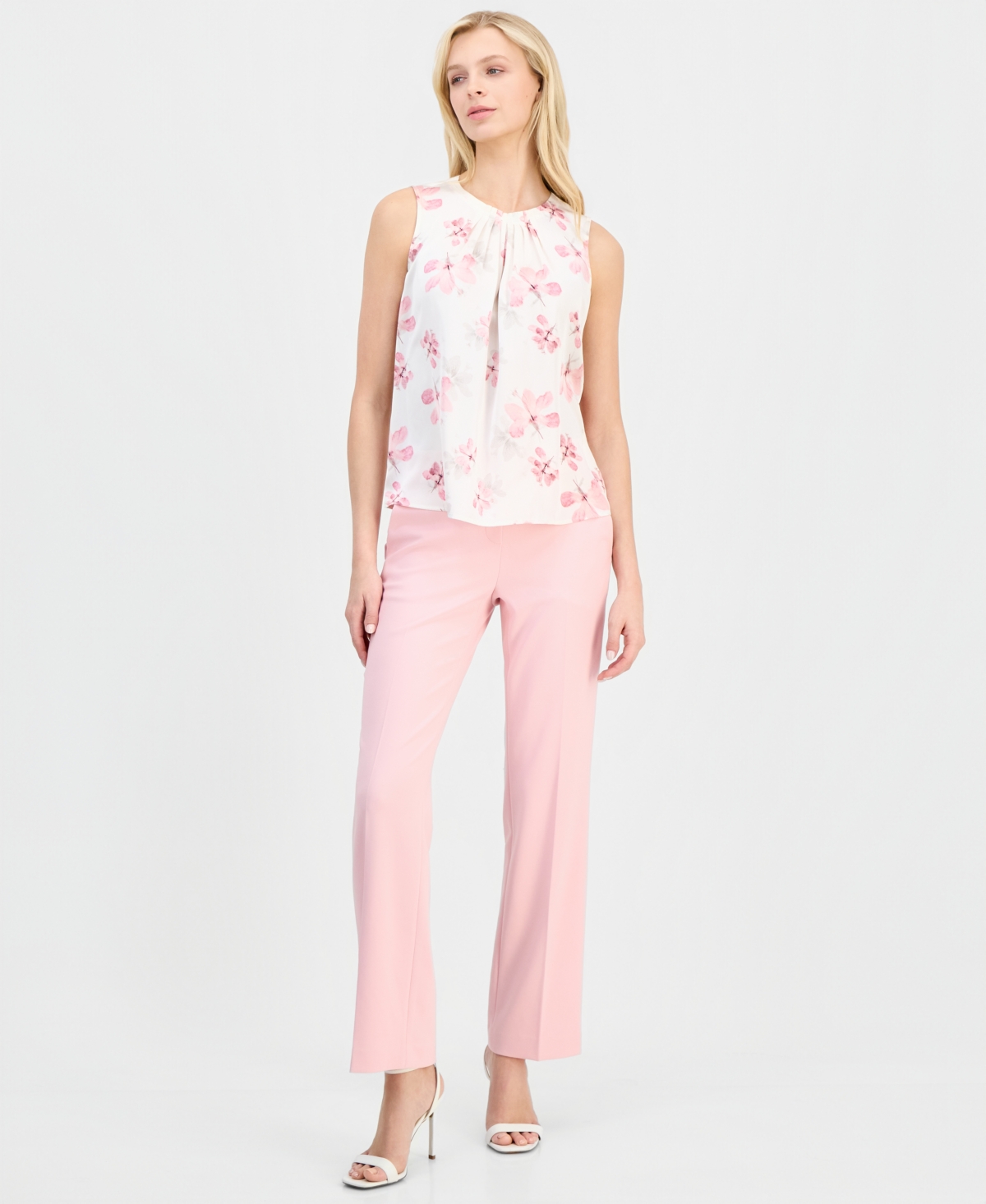 Anne Klein Women's Printed Pleated-Neck Sleeveless Top