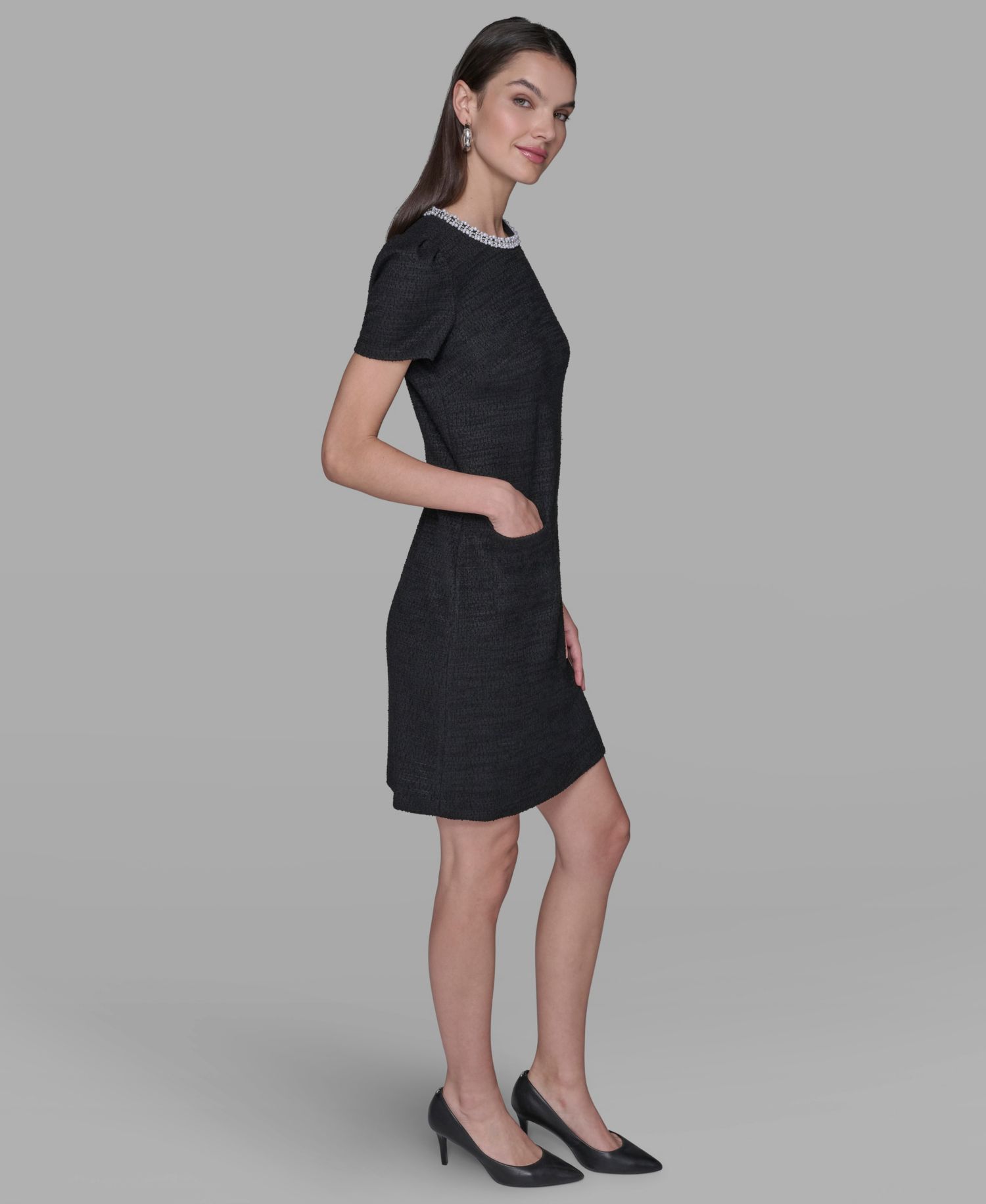 Women's Tweed Crew Neck Shift Dress