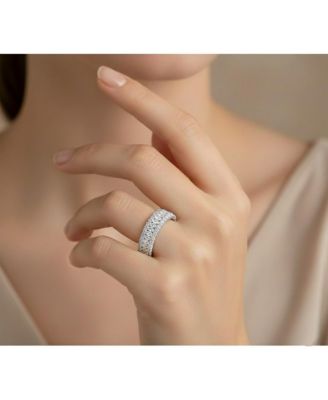 Sterling Silver White Gold Plated Clear Round and Marquise Cubic Zirconia Eternity Ring