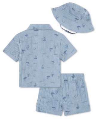 Baby Boys' Collared Neck Shirt, Shorts and Hat, 3-Piece Set