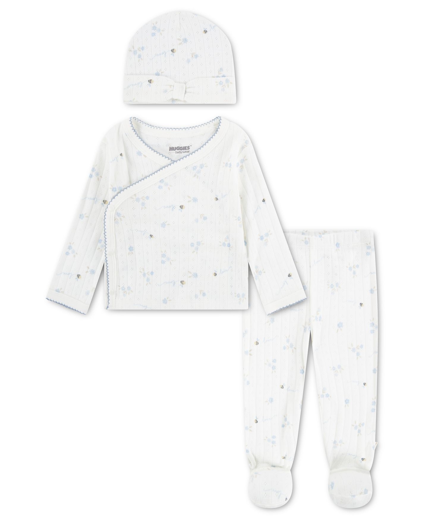 Детский комплект Huggies для девочки: топ, брюки с ножками и шапочка, цвет: Белый / Синий — фото 1