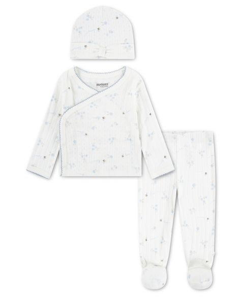 Детский комплект Huggies для девочки: топ, брюки с ножками и шапочка, цвет: Белый / Синий