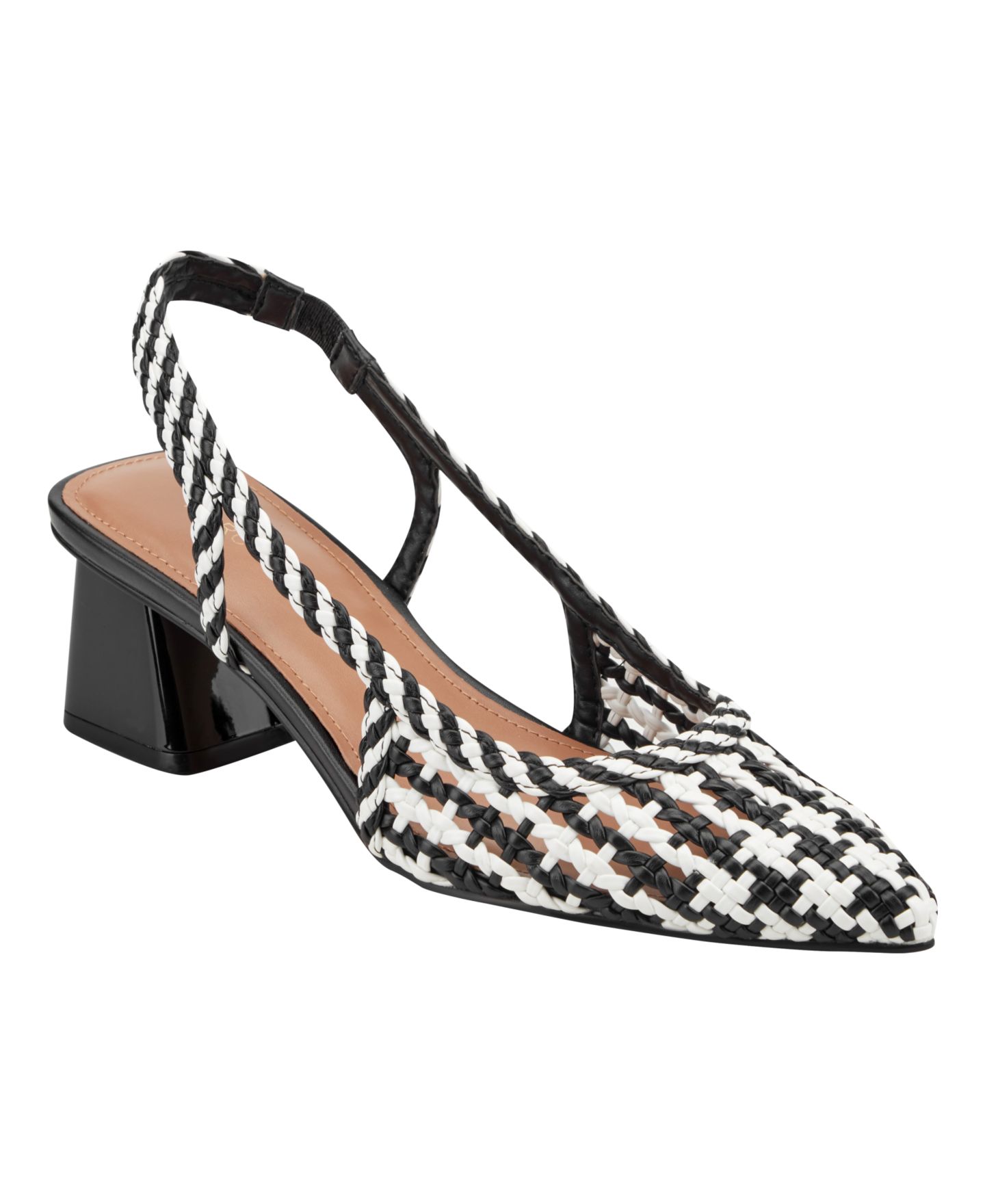 Женские туфли Marc Fisher Latiya Woven Slingback Dress Pumps, цвет: Чёрный / Белый — фото 1