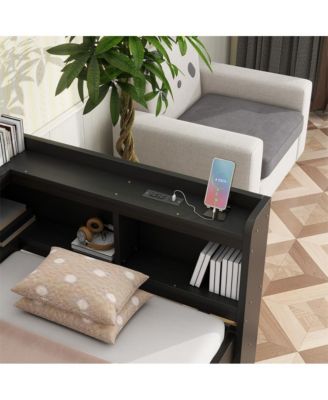 Twin L-Shaped Bookcase Bed 2 Storage Drawers, Space-Saving Study Bed