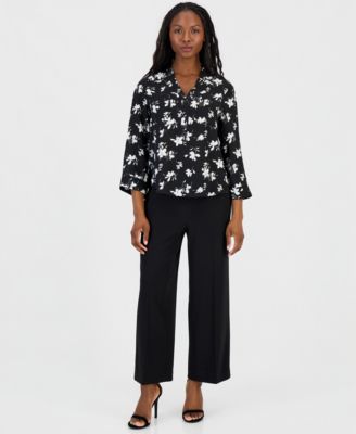 Petite Printed 3/4-Sleeve V-Neck Top