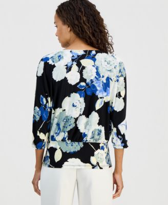 Petite Banded-Hem 3/4-Sleeve Top