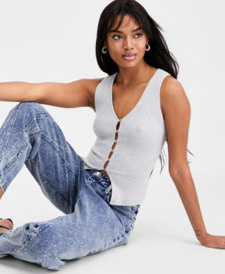 Women's Ribbed Button-Front Top