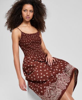 Women's Scoop-Neck Smocked Cotton Midi Dress