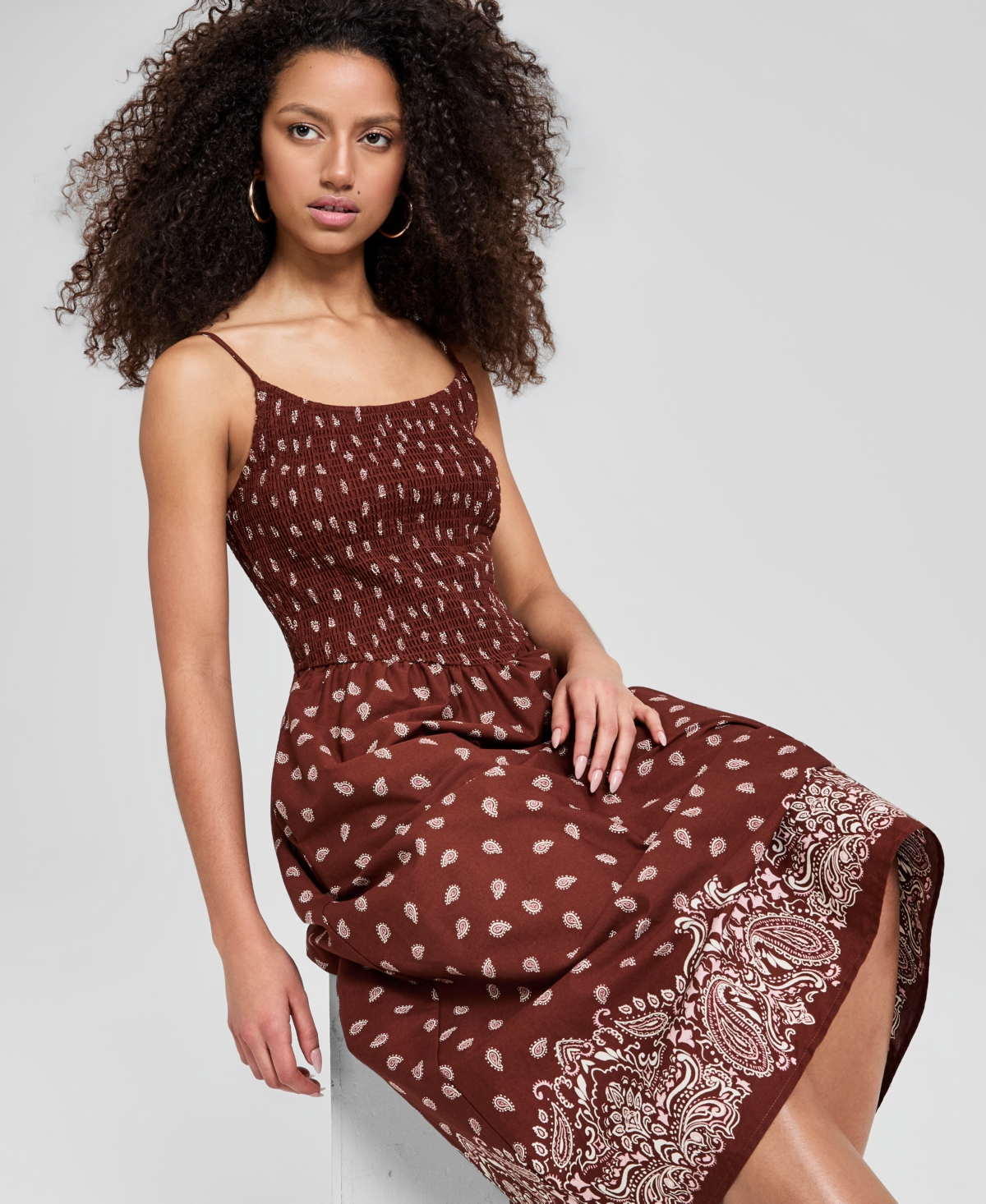 And Now This Women's Scoop-Neck Smocked Cotton Midi Dress, Macy's Exclusive